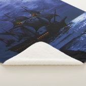 Tall Pirate Ghost Ship Zee Moon Night Sky Blue Sherpa Deken (3/4)