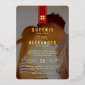 Tall Rectangle Double Happiness Chinese Wedding Folie Uitnodiging (Voorkant)