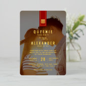 Tall Rectangle Double Happiness Chinese Wedding Folie Uitnodiging (Staand Voorkant)