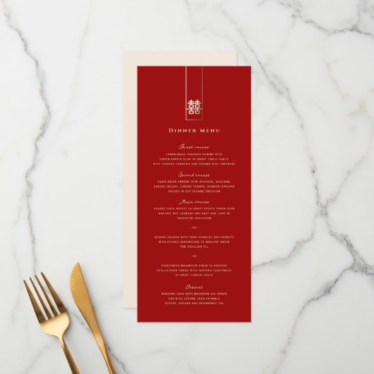 Tall Rectangle Double Happiness Chinese Wedding Menu (Voorkant / Achterkant in situ)