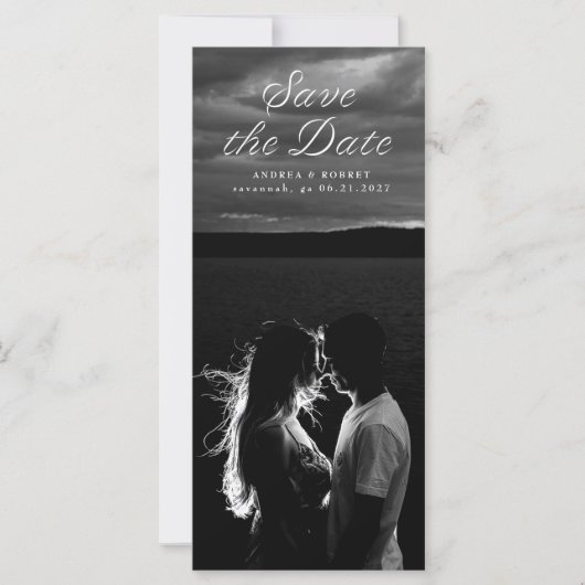 Tall Ribbon Script Save the Date Card (Voorkant)