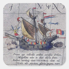 Tall Ship and Map of Pacific Ocean Vierkante Sticker