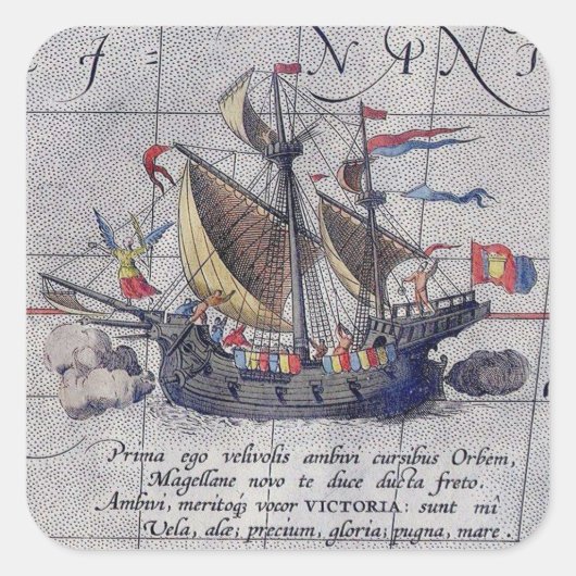 Tall Ship and Map of Pacific Ocean Vierkante Sticker (Voorkant)