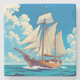Tall Ship bij zee Stenen Onderzetter