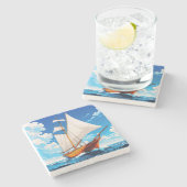 Tall Ship bij zee Stenen Onderzetter (Zijkant)