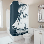 Tall Ship & Clouds Nautical Douchegordijn (In situ)