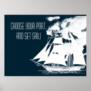Tall Ship & Clouds Nautical Poster