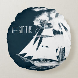 Tall Ship & Clouds Nautical Rond Kussen