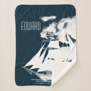 Tall Ship & Clouds Nautical Sherpa Deken