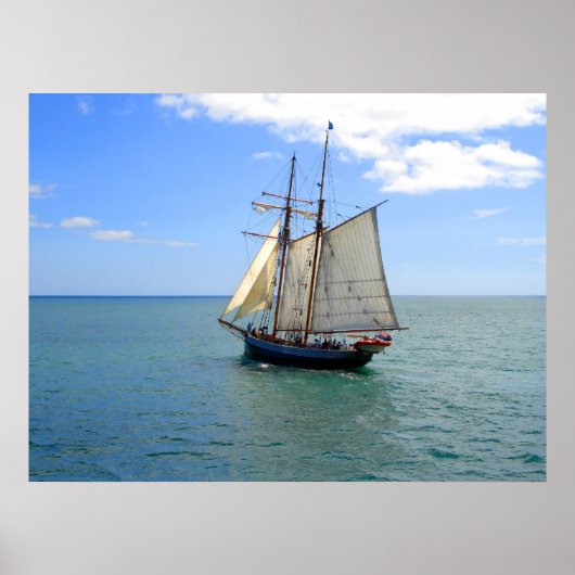 Tall Ship in de baai van de eilanden, Nieuw-Zeelan Poster (Voorkant)