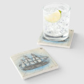  Tall Ship Maritime Illustration Stenen Onderzetter (Zijkant)