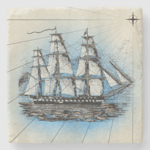 Tall Ship Maritime Illustration Stenen Onderzetter