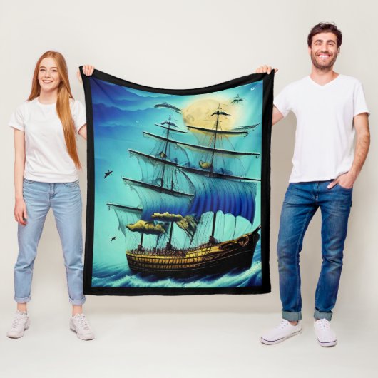 Tall Ship Nautical Fleece Blanket Deken (In situ)