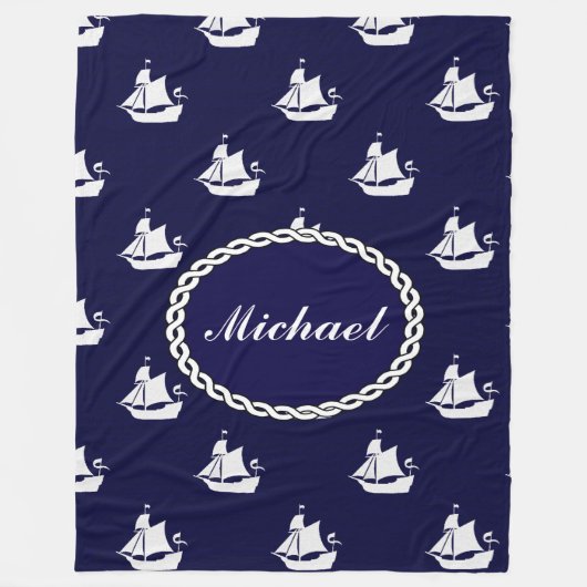 Tall Ship Nautical Personalized Fleece Blanket (Voorkant)