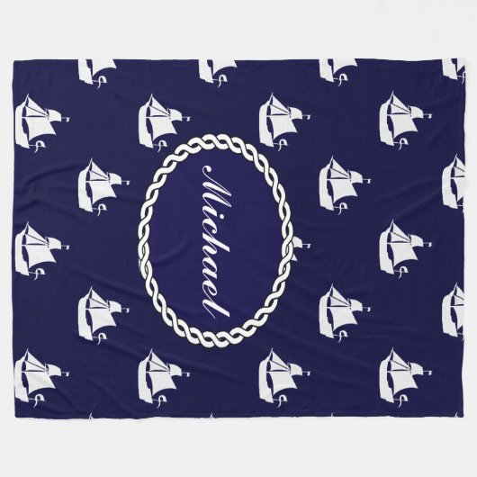 Tall Ship Nautical Personalized Fleece Blanket (Voorkant (Horizontaal))