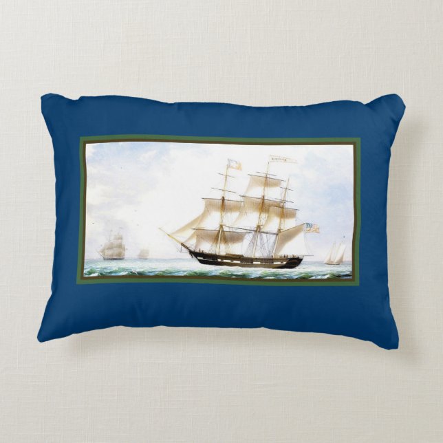 Tall Ship Navy Blue Nautical  Accent Kussen (Achterkant)
