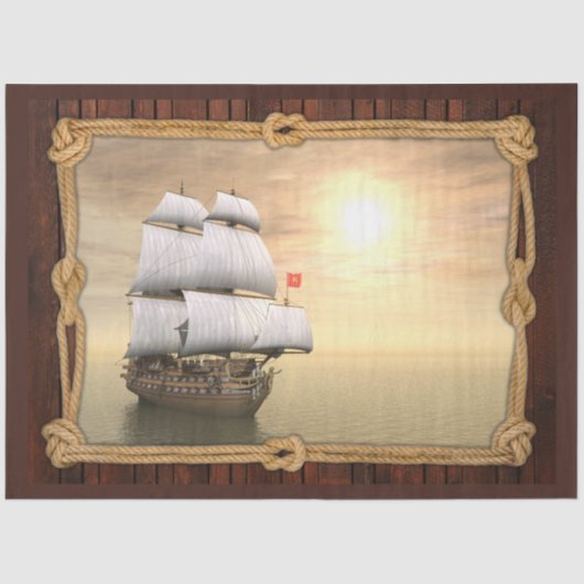 Tall Ship Sailboa Framed Decoupage Tissue Paper Tissuepapier (Voorkant)