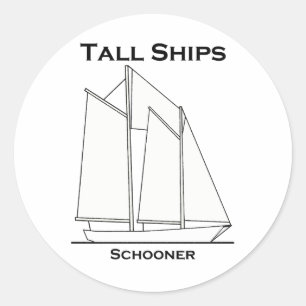 Tall Ships Gaff-Rigged Schooner (zeil plan) Ronde Sticker