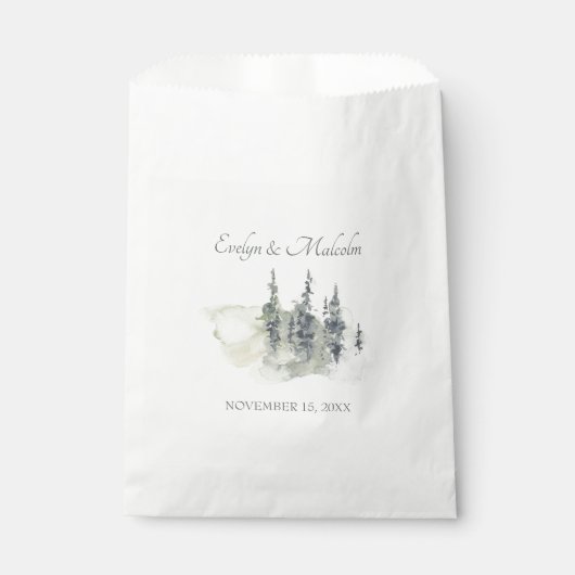 Tall Timber Waterverf Evergreen Trees Wedding Bedankzakje (Voorkant)