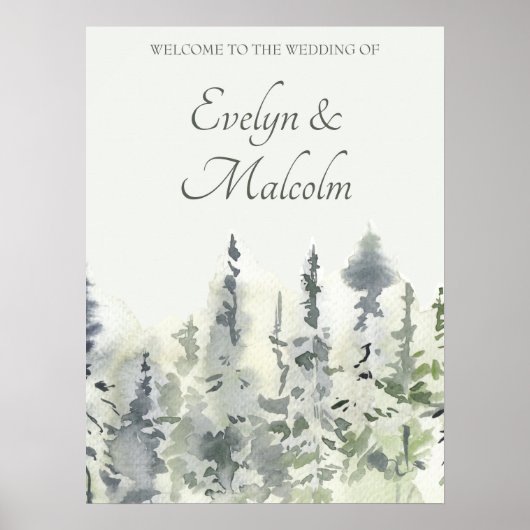 Tall Timber Waterverf Evergreen Trees Wedding Poster (Voorkant)