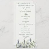 Tall Timber Waterverf Evergreen Trees Wedding Programma (Voorkant / Achterkant)