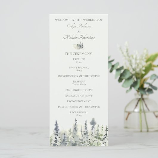 Tall Timber Waterverf Evergreen Trees Wedding Programma (Staand voorkant)
