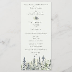 Tall Timber Waterverf Evergreen Trees Wedding Programma