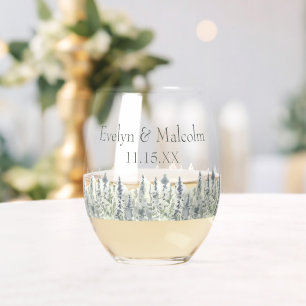 Tall Timber Waterverf Evergreen Trees Wedding Wijnglas Zonder Voet
