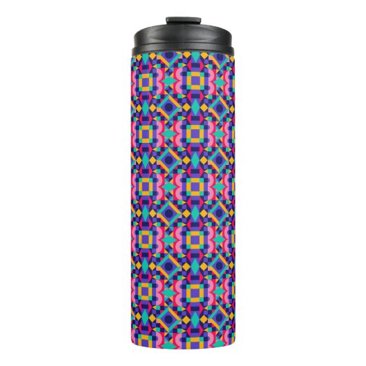 Tall travel mug with a vibrant geometric pattern thermosbeker (Voorkant)