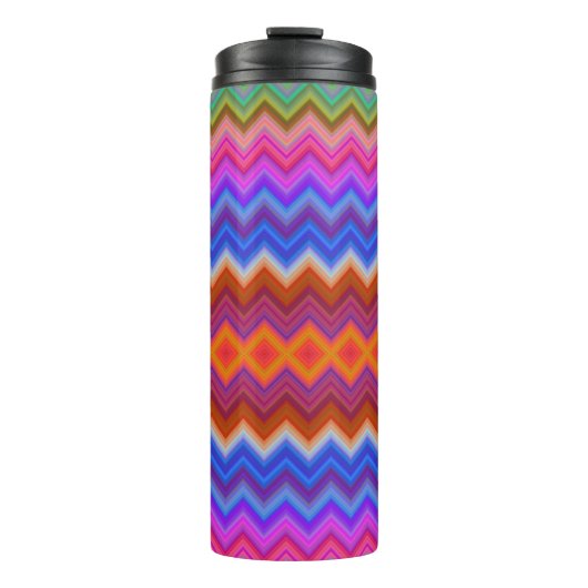 Tall travel mug with a vibrant zigzag pattern thermosbeker (Voorkant)