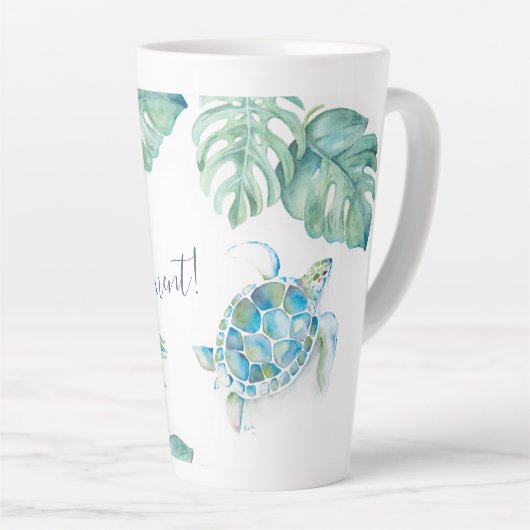 Tall Tropical Turquoise Blue Waterverf Zee Turtle Latte Mok (Rechterhoek)