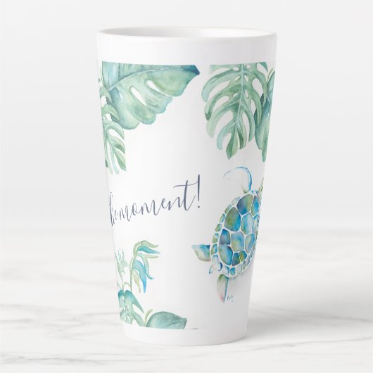 Tall Tropical Turquoise Blue Waterverf Zee Turtle Latte Mok (Voorkant)