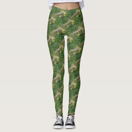 Tall Wild Grass Natuur Patroon Leggings (Voorkant)
