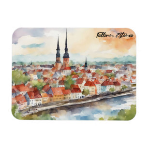 Tallinn Estland Aquarel Schilderij Panorama Magneet