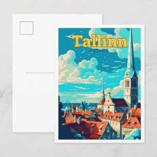 Tallinn Estland Reizen Kunst Vintage Illustratie Briefkaart