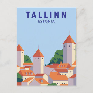Tallinn Estonia Retro Travel Art  Briefkaart