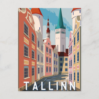 Tallinn Estonia Retro Travel Art  Briefkaart