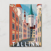 Tallinn Estonia Retro Travel Art Briefkaart (Voorkant)