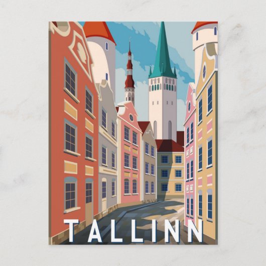 Tallinn Estonia Retro Travel Art Briefkaart (Voorkant)