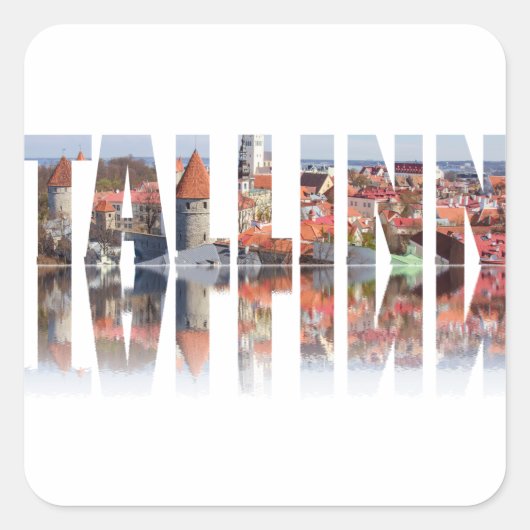 Tallinn-tekst samengesteld uit de oude stad vierkante sticker (Voorkant)