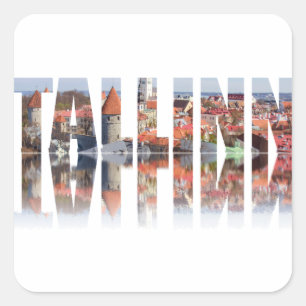 Tallinn-tekst samengesteld uit de oude stad vierkante sticker