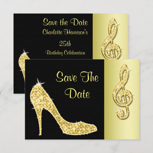 Talons dorés & Clé de sol 25e Save The Date (Devant / Derrière)