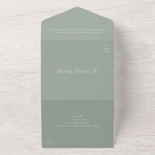 Talula Sage Green Elegant Wedding All In One Uitnodiging (Buitenkant)