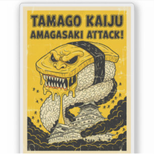 Tamago Kaiju Amagasaki Aanval Retro Sushi Monster Sticker