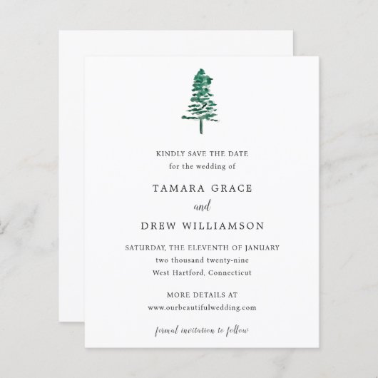 Tamara Pine Tree Modern Wedding Save the Date (Voorkant / Achterkant)