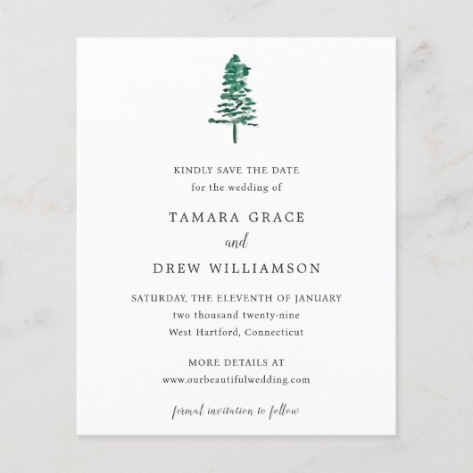 Tamara Pine Tree Modern Wedding Save the Date (Voorkant)