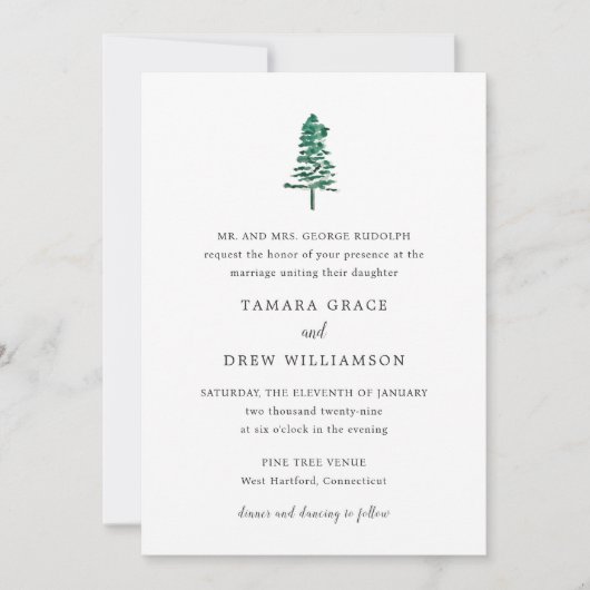 Tamara Pine Tree Moderne bruiloft Kaart (Voorkant)