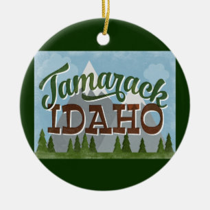 Tamarack Idaho Fun Retro Snowy Mountains Keramisch Ornament