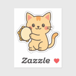 Tambourine Cat Joyful Art Sticker