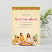 Tamil Housewarming nodigen Telugu uit als Grihapra Kaart (Staand voorkant)